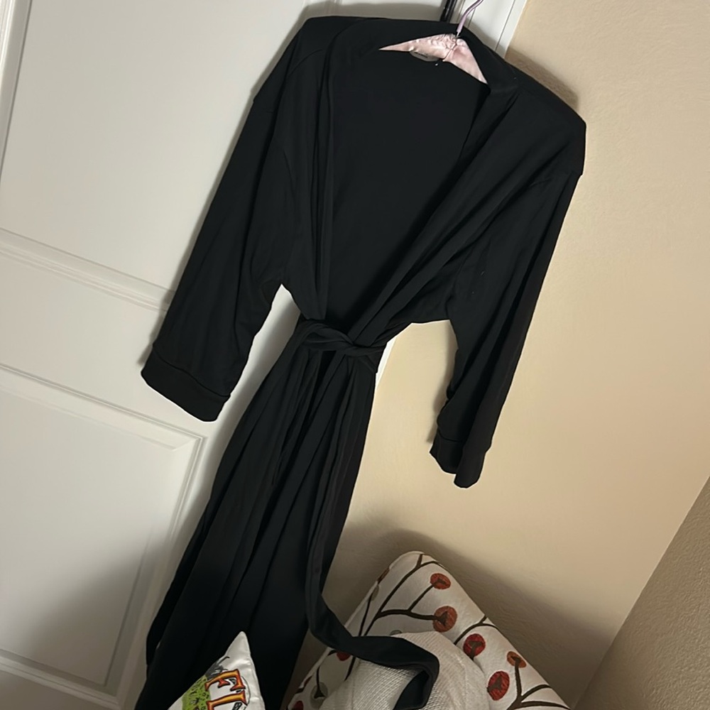 Black bathrobe wraparound